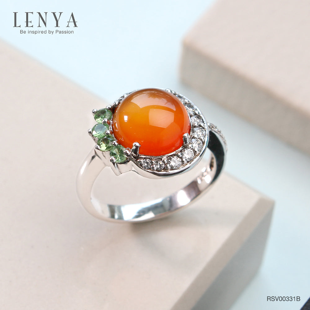 LENYA แหวนคาเนเลี่ยน เสริมความสุข ความกล้า พลังบวก ขนาด 10 มิล ตัวเรือนเงินแท้925 ชุบทองคำขาว
