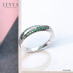 LENYA แหวนประดับ SWAROVSKI ZIRCONIA สีเขียวและสีฟ้า  ตัวเรือนเงินแท้ 925  ชุบทองขาว ใส่แหวน เสริมรสนิยม สวยสง่า ดูดี