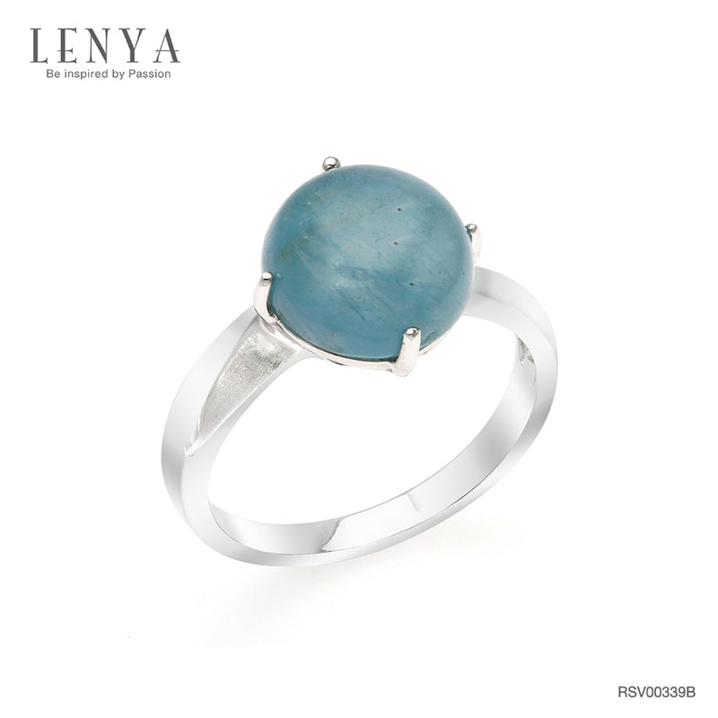 LENYA แหวนหินอะความารีน เสริมความสงบ ความกล้าหาญ ขนาด 10 มิล ตัวเรือนเงินแท้925 ชุบทองคำขาว