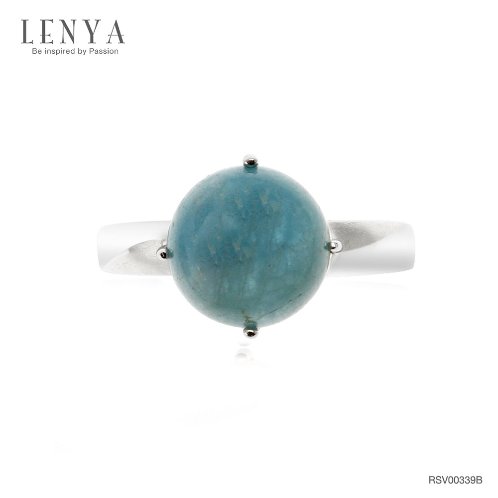 LENYA แหวนหินอะความารีน เสริมความสงบ ความกล้าหาญ ขนาด 10 มิล ตัวเรือนเงินแท้925 ชุบทองคำขาว