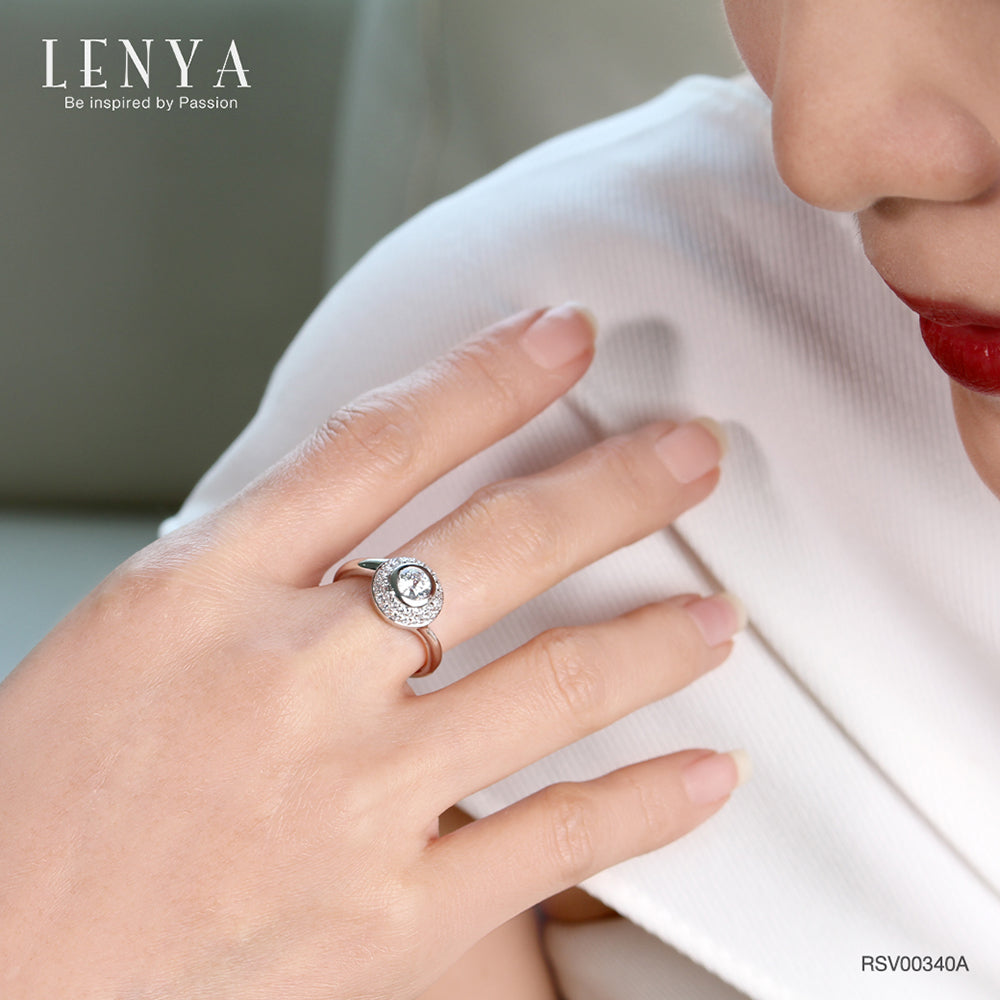 LENYA แหวน CZ Diamondlike เสริมบุคลิกและความมั่นใจ ตัวเรือนเงินแท้925 ชุบทองคำขาว