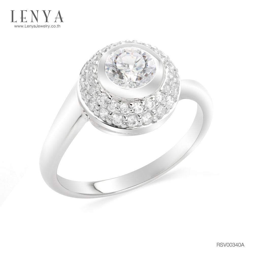 LENYA แหวน CZ Diamondlike เสริมบุคลิกและความมั่นใจ ตัวเรือนเงินแท้925 ชุบทองคำขาว