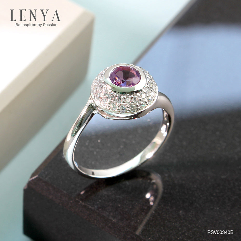 LENYA แหวนพลอยอเมทิสต์ เสริมความสงบใจ มีสติ มั่งคั่ง ขนาด 5 มิล ตัวเรือนเงินแท้925 ชุบทองคำขาว