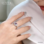 LENYA แหวนพลอยอเมทิสต์ เสริมความสงบใจ มีสติ มั่งคั่ง ขนาด 5 มิล ตัวเรือนเงินแท้925 ชุบทองคำขาว