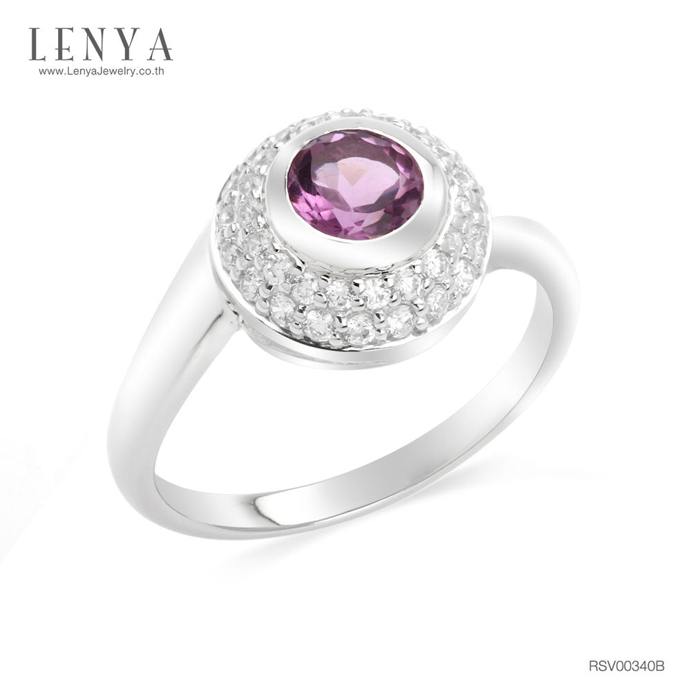 LENYA แหวนพลอยอเมทิสต์ เสริมความสงบใจ มีสติ มั่งคั่ง ขนาด 5 มิล ตัวเรือนเงินแท้925 ชุบทองคำขาว