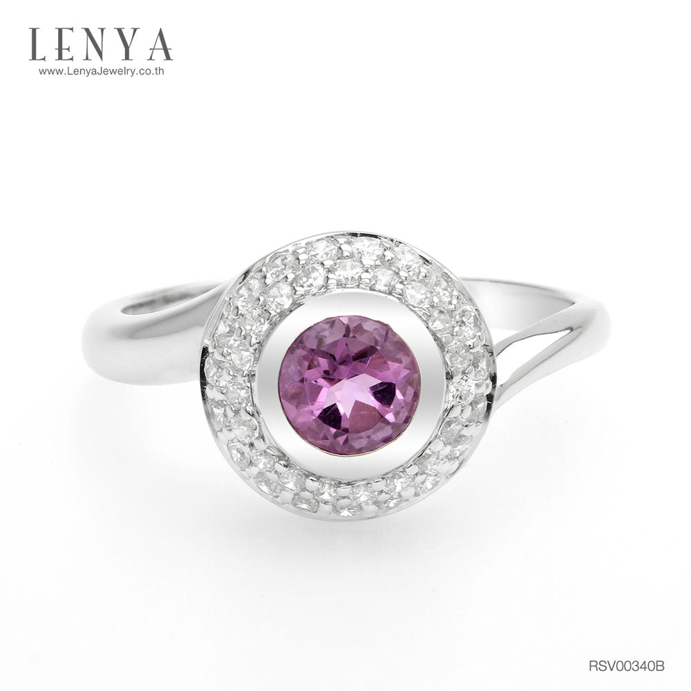 LENYA แหวนพลอยอเมทิสต์ เสริมความสงบใจ มีสติ มั่งคั่ง ขนาด 5 มิล ตัวเรือนเงินแท้925 ชุบทองคำขาว