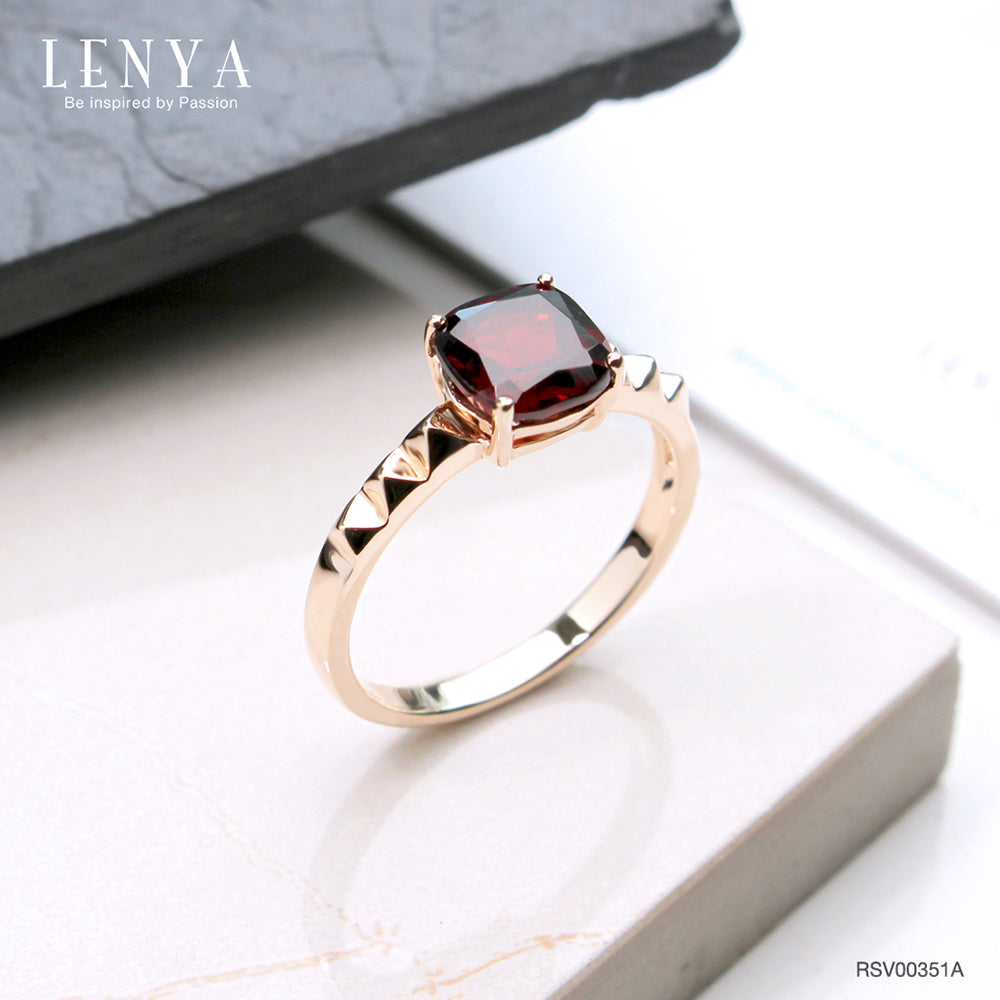 LENYA แหวนพลอยโกเมน เสริมด้านใจแกร่ง สำเร็จ มั่นคง ขนาด 7 มิล ตัวเรือนเงินแท้925 ชุบพิงค์โกลด์