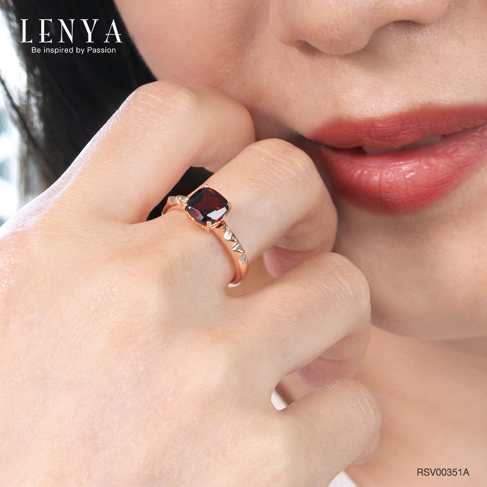 LENYA แหวนพลอยโกเมน เสริมด้านใจแกร่ง สำเร็จ มั่นคง ขนาด 7 มิล ตัวเรือนเงินแท้925 ชุบพิงค์โกลด์