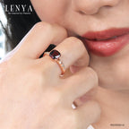 LENYA แหวนพลอยโกเมน เสริมด้านใจแกร่ง สำเร็จ มั่นคง ขนาด 7 มิล ตัวเรือนเงินแท้925 ชุบพิงค์โกลด์