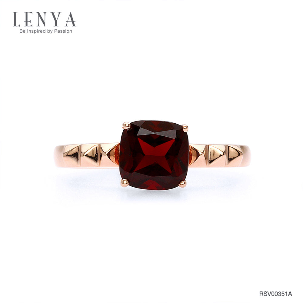 LENYA แหวนพลอยโกเมน เสริมด้านใจแกร่ง สำเร็จ มั่นคง ขนาด 7 มิล ตัวเรือนเงินแท้925 ชุบพิงค์โกลด์