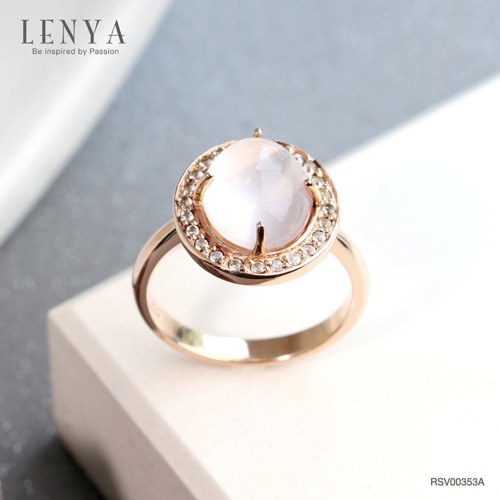 LENYA แหวนหินโรสควอตซ์ เสริมความรักและความสัมพันธ์ที่ดี ขนาด11x9มิล ตัวเรือนเงินแท้925 ชุบพิงค์โกลด์