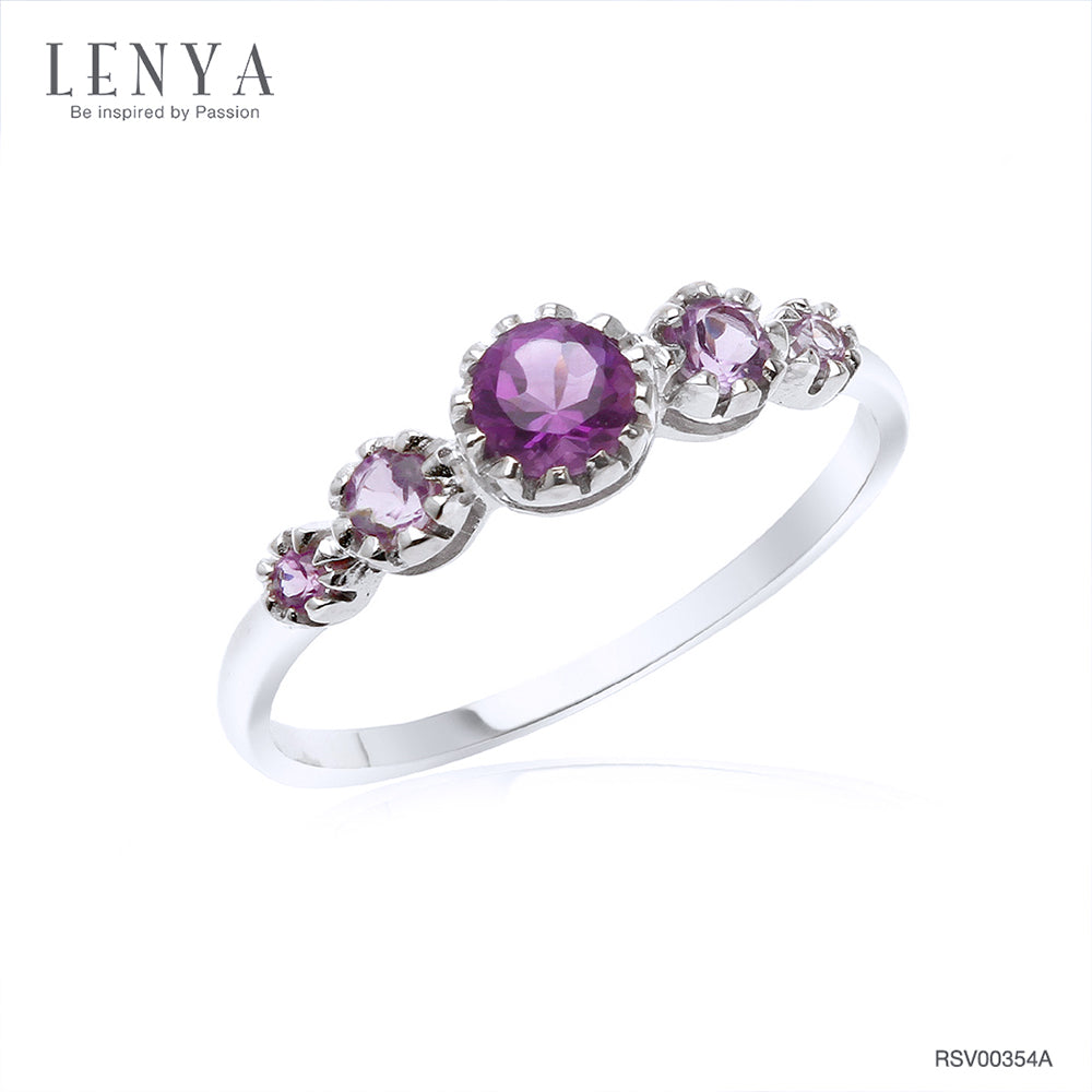 LENYA แหวนพลอยอเมทิสต์ เสริมความสงบใจ มีสติ มั่งคั่ง ขนาด 4 มิล ตัวเรือนเงินแท้925 ชุบทองคำขาว