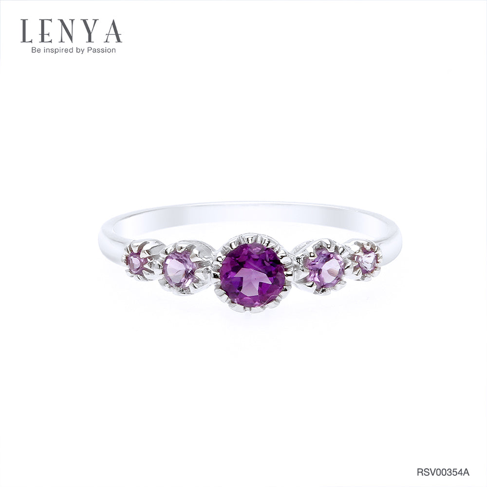 LENYA แหวนพลอยอเมทิสต์ เสริมความสงบใจ มีสติ มั่งคั่ง ขนาด 4 มิล ตัวเรือนเงินแท้925 ชุบทองคำขาว