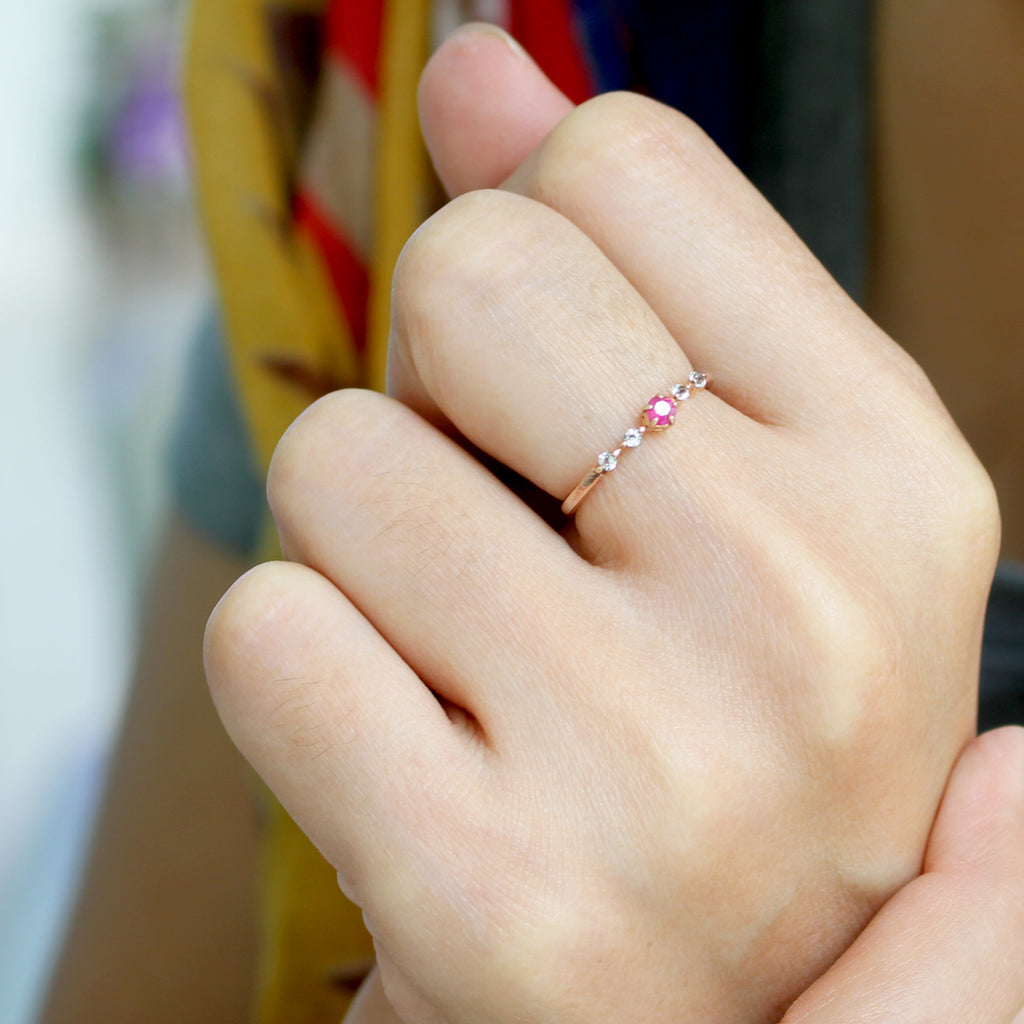 LENYA แหวนทับทิมแท้ ประดับไวท์โทแพซ (White Topaz) ตัวเรือนเงินแท้ ชุปด้วยทอง 18K ดีไซน์สุดชิค