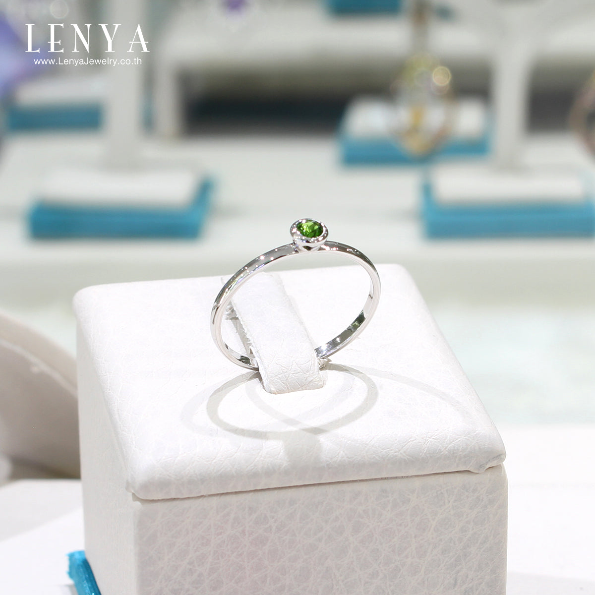 LENYA แหวนพลอยโครมไดออพไซด์ เสริมความคิดสร้างสรรค์ ขนาด 3 มิล ตัวเรือนเงินแท้925 ชุบทองคำขาว