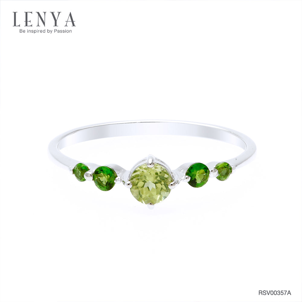 LENYA แหวนพลอยเพอริดอท เสริมโชคลาภ ความรัก ชีวิตมั่นคง ขนาด 4 มิล ตัวเรือนเงินแท้925 ชุบทองคำขาว