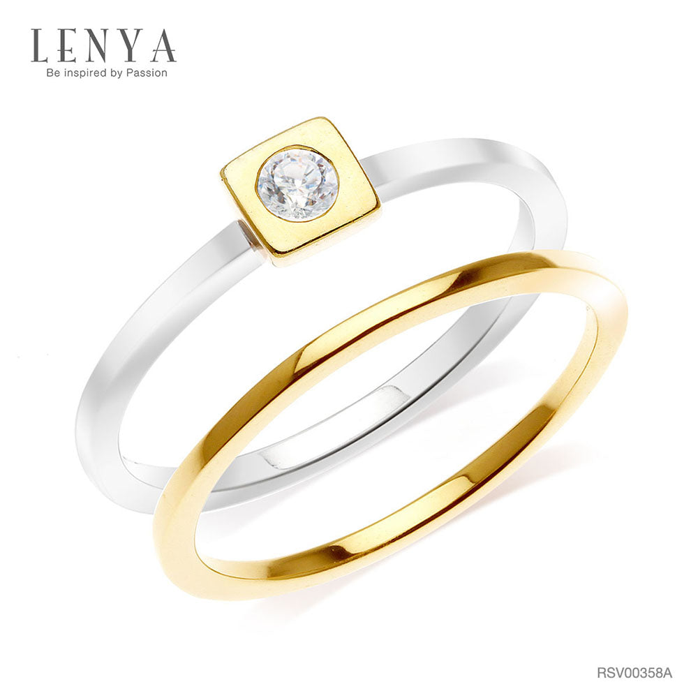 LENYA แหวนเงินแท้ 925 ดีไซน์ 2 in 1 ชุปสองสี ทองคำขาว กับ ทอง 18เค ประดับ สวารอฟสกี้ (Swarovski Cubic Zirconia )ความเรียบเก๋ ที่สื่ออกมาเป็นรูปทรงเรขาคณิต เสริมแต่งด้วยไลฟ์สไตล์ (Lifestyle) ที่สามารถ Mix an