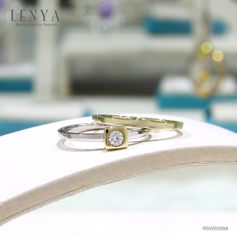 LENYA แหวนเงินแท้ 925 ดีไซน์ 2 in 1 ชุปสองสี ทองคำขาว กับ ทอง 18เค ประดับ สวารอฟสกี้ (Swarovski Cubic Zirconia )ความเรียบเก๋ ที่สื่ออกมาเป็นรูปทรงเรขาคณิต เสริมแต่งด้วยไลฟ์สไตล์ (Lifestyle) ที่สามารถ Mix an