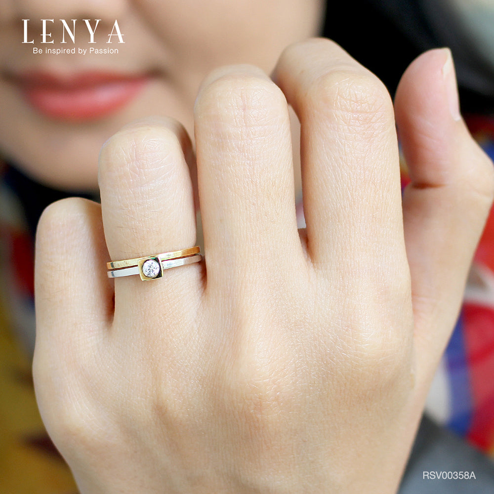 LENYA แหวนเงินแท้ 925 ดีไซน์ 2 in 1 ชุปสองสี ทองคำขาว กับ ทอง 18เค ประดับ สวารอฟสกี้ (Swarovski Cubic Zirconia )ความเรียบเก๋ ที่สื่ออกมาเป็นรูปทรงเรขาคณิต เสริมแต่งด้วยไลฟ์สไตล์ (Lifestyle) ที่สามารถ Mix an