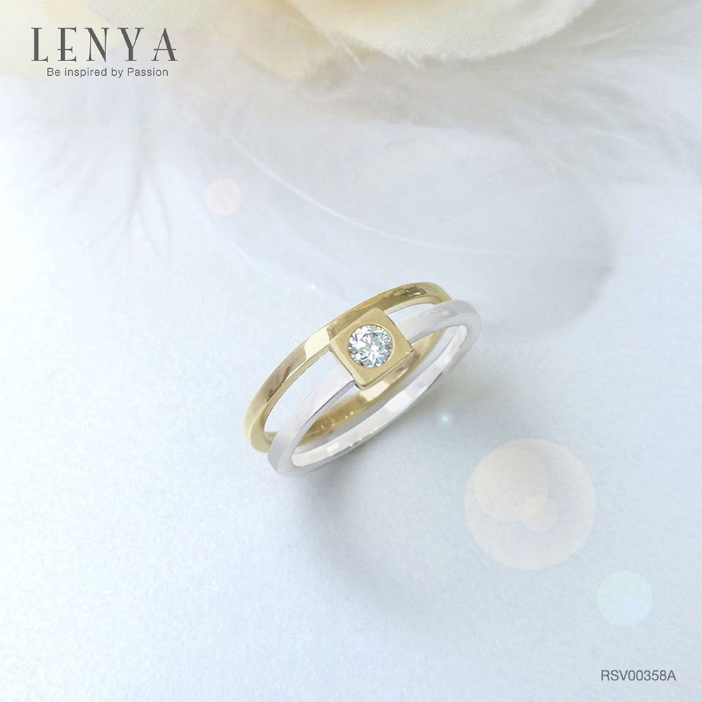 LENYA แหวนเงินแท้ 925 ดีไซน์ 2 in 1 ชุปสองสี ทองคำขาว กับ ทอง 18เค ประดับ สวารอฟสกี้ (Swarovski Cubic Zirconia )ความเรียบเก๋ ที่สื่ออกมาเป็นรูปทรงเรขาคณิต เสริมแต่งด้วยไลฟ์สไตล์ (Lifestyle) ที่สามารถ Mix an