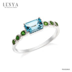 LENYA แหวนเงินแท้ 925 ชุปทองคำขาว ประดับพลอย สีฟ้า บลูโทแพซ(Blue Topaz) รูปทรงสี่เหลี่ยม ดูมีสไตล์ และเสริมแต่งด้วย สีเขียว โครม ไดออฟไซต์ (chrome Diopside)  เพิ่มความโดดเด่นอย่างสวยงาม