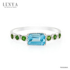 LENYA แหวนเงินแท้ 925 ชุปทองคำขาว ประดับพลอย สีฟ้า บลูโทแพซ(Blue Topaz) รูปทรงสี่เหลี่ยม ดูมีสไตล์ และเสริมแต่งด้วย สีเขียว โครม ไดออฟไซต์ (chrome Diopside)  เพิ่มความโดดเด่นอย่างสวยงาม
