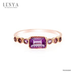 LENYA แหวนเงินแท้ 925 ชุปพิงค์โกลด์  ประดับพลอย สีม่วงอเมทิสต์ (Amethyst) รูปทรงสี่เหลี่ยม บ่าข้างมีความโดเด่นที่การฝังจิกไข่ปลา ดูเรียบเก๋ อย่างมีไสตล์  สวมใสได้ทุกโอกาส