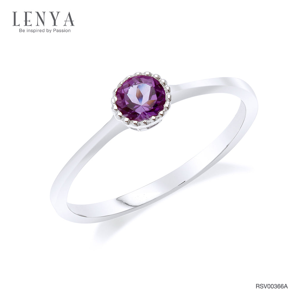 LENYA แหวนเงินแท้ 925 ประดับพลอยอเมทิสต์ ( Amethyst) เล็กน่ารักดูมีรสนิยม ตัวเรือนชุปทองคำขาว (Rhodium)