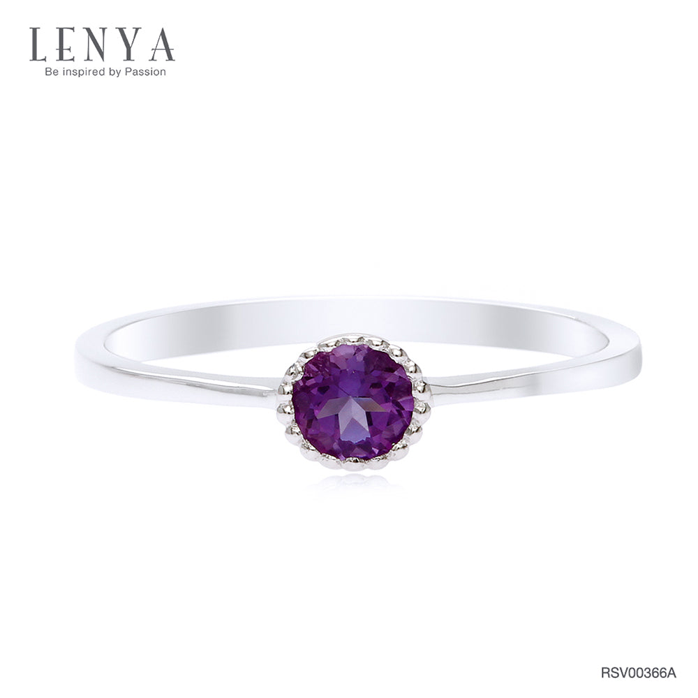 LENYA แหวนเงินแท้ 925 ประดับพลอยอเมทิสต์ ( Amethyst) เล็กน่ารักดูมีรสนิยม ตัวเรือนชุปทองคำขาว (Rhodium)