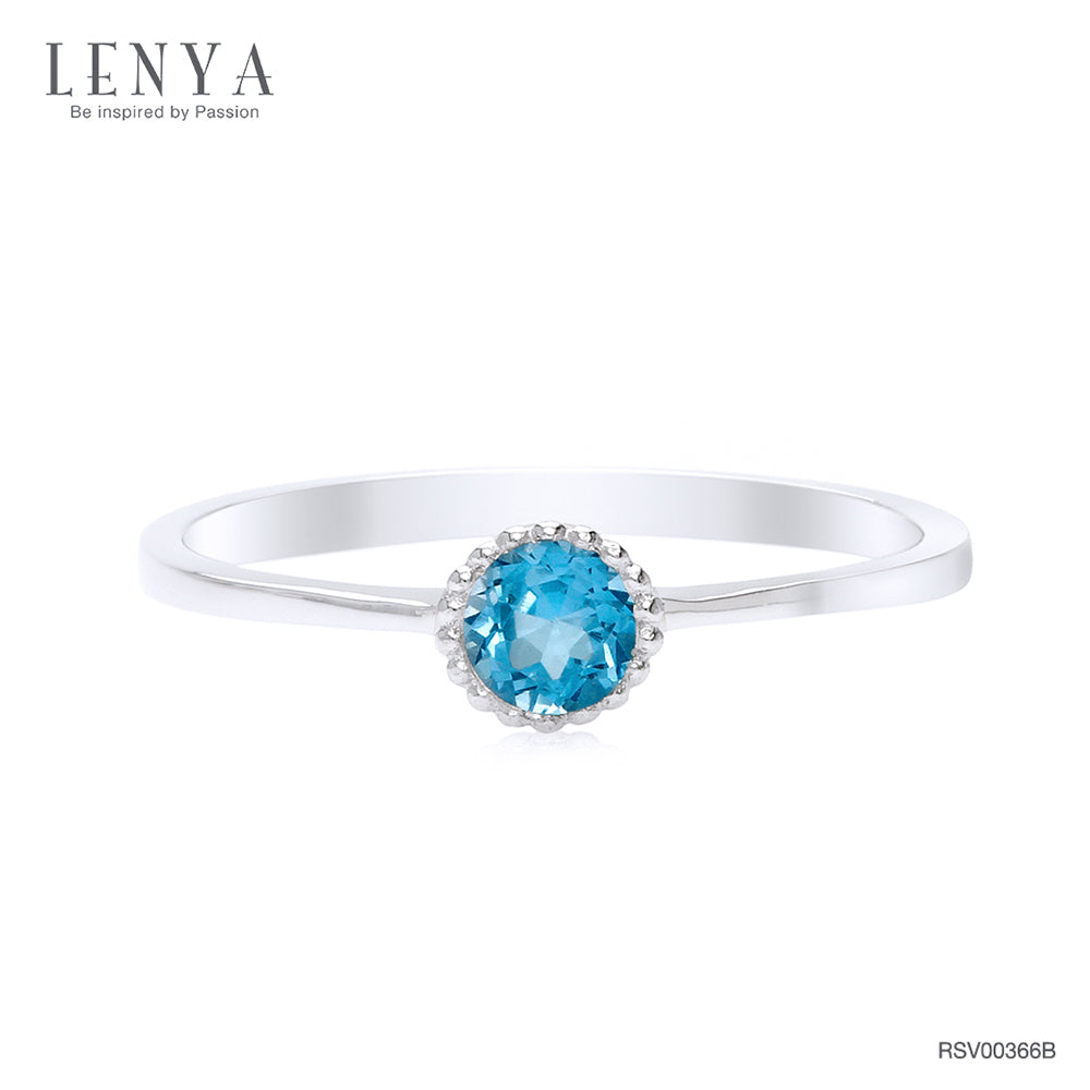 LENYA แหวนบลูโทแพซ (Blue Topaz) สีฟ้า ดีไซน์น่ารักแต่เก๋ไก๋ ตัวเรือนชุบทองคำขาว (Rhodium)