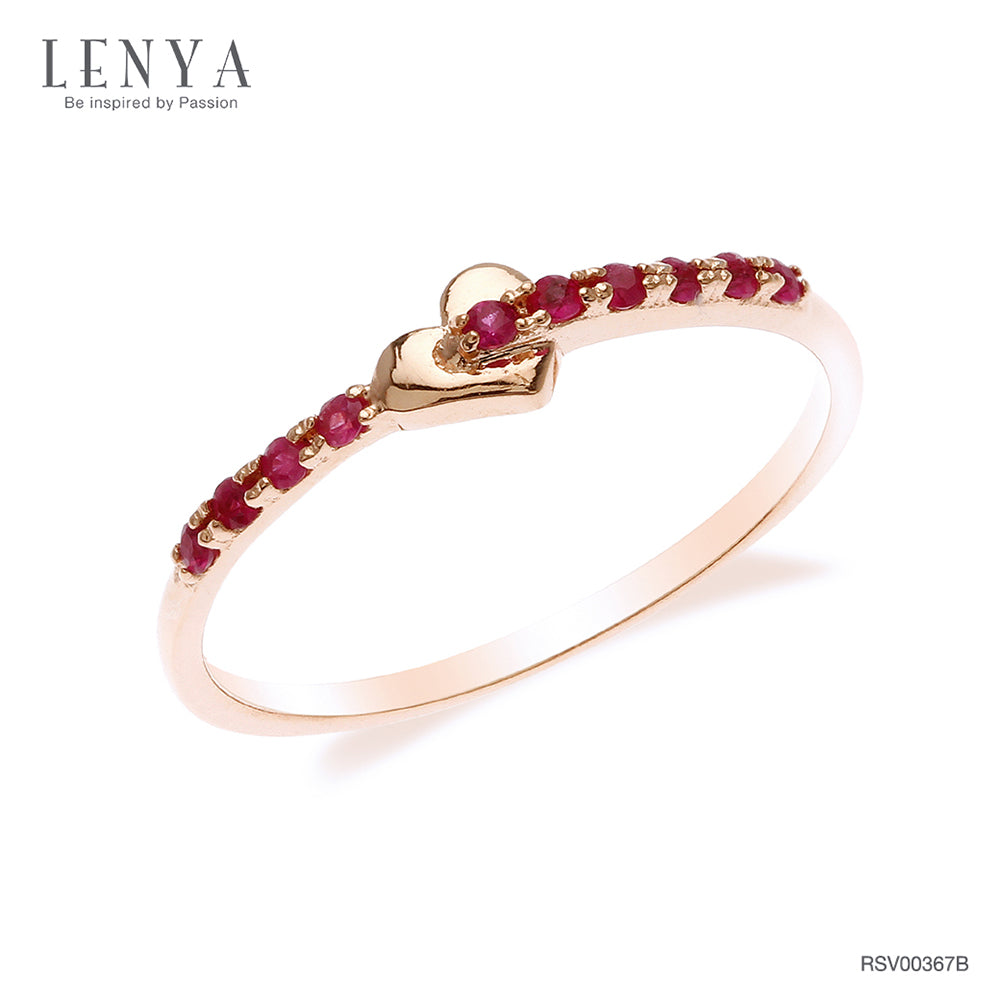 LENYA แหวนเงินแท้ 925 ชุปพิงค์โกลด์ (Pink Gold)โดดเด่นด้วยดีไซน์ หัวใจแห่งรัก ประดับด้วยพลอยทับทิมสีแดง มัดใจสาวๆ