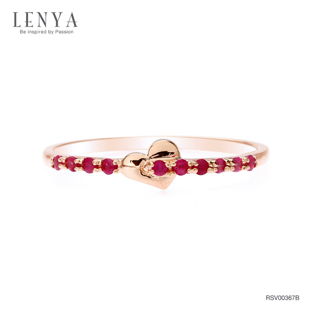 LENYA แหวนเงินแท้ 925 ชุปพิงค์โกลด์ (Pink Gold)โดดเด่นด้วยดีไซน์ หัวใจแห่งรัก ประดับด้วยพลอยทับทิมสีแดง มัดใจสาวๆ
