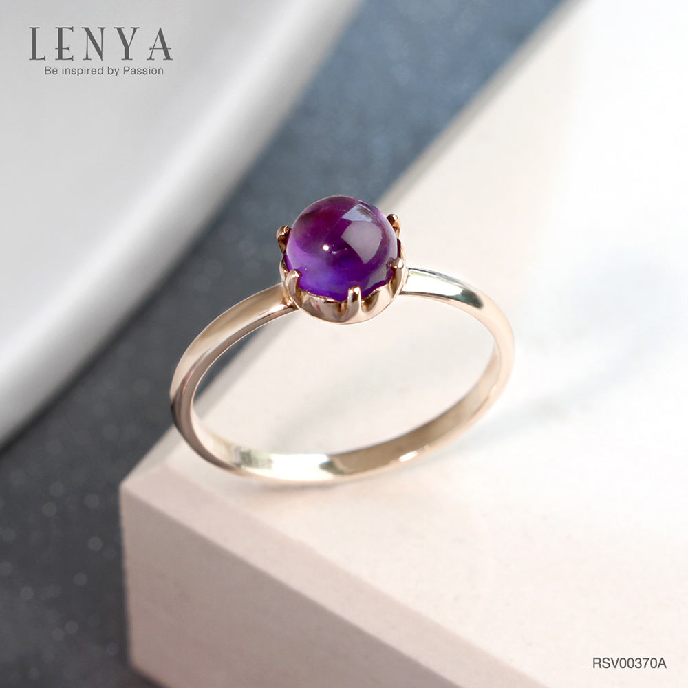LENYA แหวนอเมทิสต์ (Amethyst) ชูเดี่ยว ดีไซน์เรียบง่าย สวยโดดเด่นเป็นหนึ่งเดียว ตัวเรือนเงินแท้ 925 ชุปพิงค์โกลด์ (pink gold)