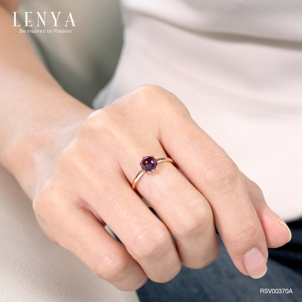 LENYA แหวนอเมทิสต์ (Amethyst) ชูเดี่ยว ดีไซน์เรียบง่าย สวยโดดเด่นเป็นหนึ่งเดียว ตัวเรือนเงินแท้ 925 ชุปพิงค์โกลด์ (pink gold)