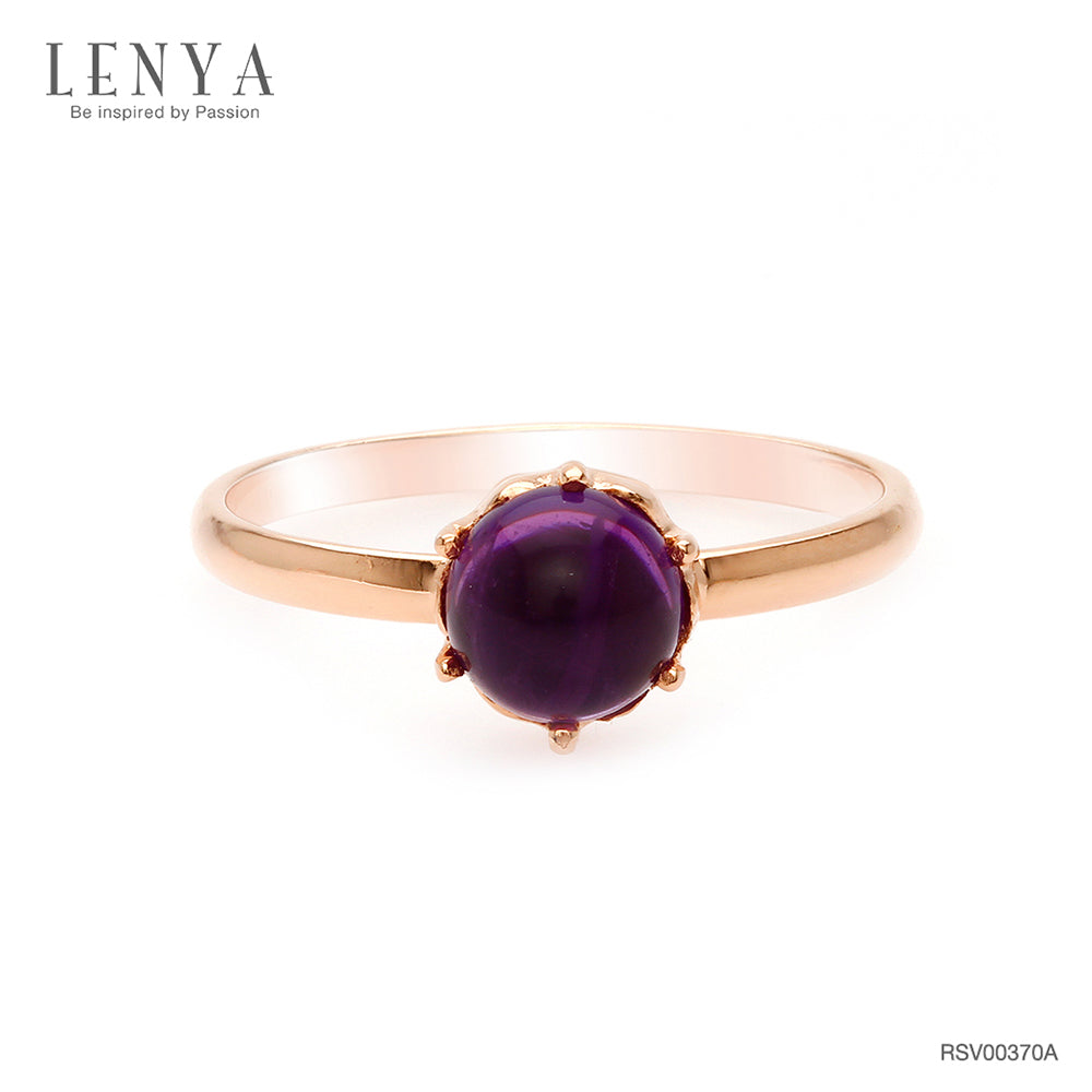 LENYA แหวนอเมทิสต์ (Amethyst) ชูเดี่ยว ดีไซน์เรียบง่าย สวยโดดเด่นเป็นหนึ่งเดียว ตัวเรือนเงินแท้ 925 ชุปพิงค์โกลด์ (pink gold)