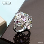 LENYA แหวนเงินแท้ 925 ชุบทองคำขาว ประดับด้วยบลูโทแพซสีฟ้า (Blue Topaz) อเมทีส(Amathyst) และ ไวโทแพซ(White Topaz)