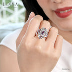 LENYA แหวนเงินแท้ 925 ชุบทองคำขาว ประดับด้วยบลูโทแพซสีฟ้า (Blue Topaz) อเมทีส(Amathyst) และ ไวโทแพซ(White Topaz)