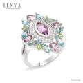 LENYA แหวนเงินแท้ 925 ชุบทองคำขาว ประดับด้วยบลูโทแพซสีฟ้า (Blue Topaz) อเมทีส(Amathyst) และ ไวโทแพซ(White Topaz)