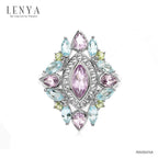 LENYA แหวนเงินแท้ 925 ชุบทองคำขาว ประดับด้วยบลูโทแพซสีฟ้า (Blue Topaz) อเมทีส(Amathyst) และ ไวโทแพซ(White Topaz)