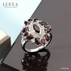 LENYA แหวนเงินแท้ประดับพลอยโกเมน และ คิวบิกเซอร์โคเนีย