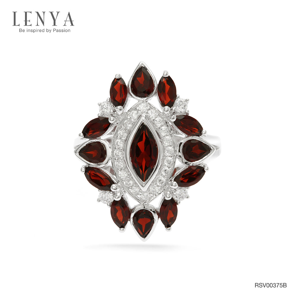 LENYA แหวนเงินแท้ประดับพลอยโกเมน และ คิวบิกเซอร์โคเนีย