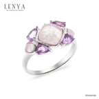 แหวนโรสควอตซ์ (Rose Quartz) และ อเมทีส (Amethyst) ตัวเรือนเงินแท้ 925 ชุบโรเดียม ดีไซน์สุดน่ารัก สีชมพูหวานๆ
