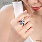 LENYA แหวนเงินแท้ 925 ชุบทองคำขาว ประดับด้วยบลูโทแพซสีฟ้า (Blue Topaz) และ อเมทีสต์(Amethyst)