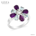 LENYA แหวนเงินแท้ 925 ชุบทองคำขาว ประดับด้วยบลูโทแพซสีฟ้า (Blue Topaz) และ อเมทีสต์(Amethyst)