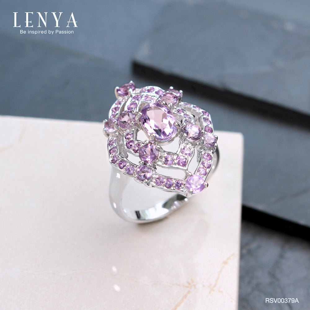 LENYA แหวนเงินแท้ ประดับพลอยอเมทิสต์ อัญมณีของผู้ที่เกิดเดือนกุมภาพันธ์