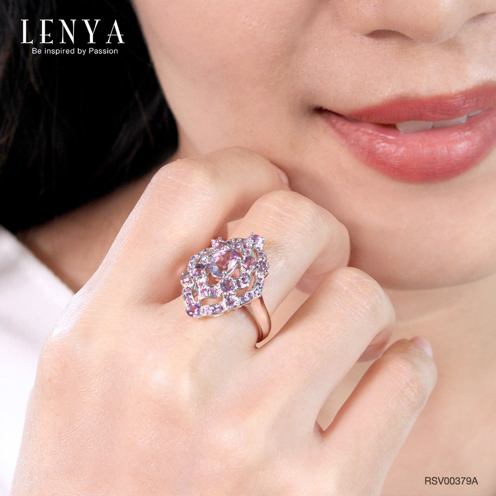 LENYA แหวนเงินแท้ ประดับพลอยอเมทิสต์ อัญมณีของผู้ที่เกิดเดือนกุมภาพันธ์