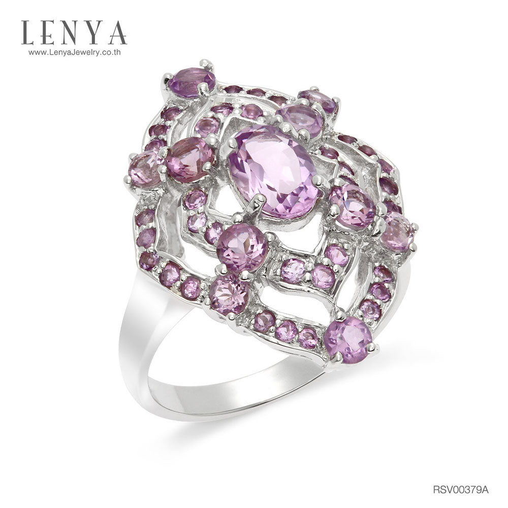 LENYA แหวนเงินแท้ ประดับพลอยอเมทิสต์ อัญมณีของผู้ที่เกิดเดือนกุมภาพันธ์