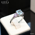 LENYA แหวนเงินแท้ 925 ชุปทองคำขาว ประดับบลูโทแพซสีฟ้า (Blue topaz ) อเมทิสต์ (Amethyst) และ เพอริดอท (Peridot ) ดีไซน์เรียบง่ายแต่ทันสมัย