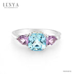 LENYA แหวนเงินแท้ 925 ชุปทองคำขาว ประดับบลูโทแพซสีฟ้า (Blue topaz ) อเมทิสต์ (Amethyst) และ เพอริดอท (Peridot ) ดีไซน์เรียบง่ายแต่ทันสมัย