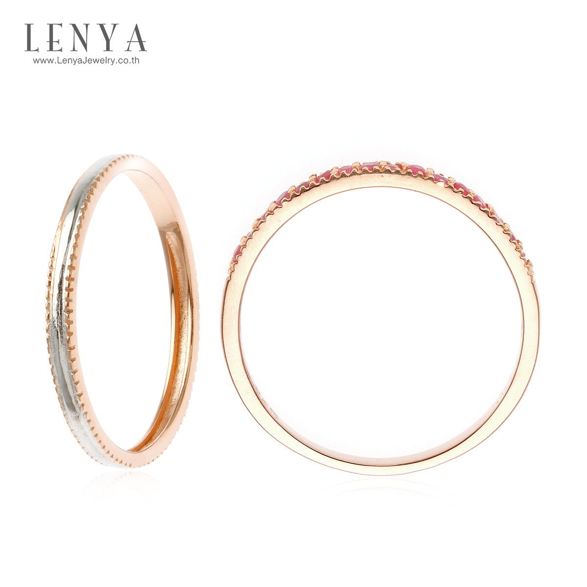 LENYA แหวนเงินแท้ 925 ดีไซน์ 2 in 1 ตัวเรือนชุปพิงค์โกลด์ประดับพลอย สีแดง ทัมทิม (Ruby) แหวนเกลี้ยงเพิ่มสเสน่ห์แสนหวาน ชุปสองสี ทองคำขาวและพิงค์โกลด์  สามารถ Mix and Match  และเลือกใส่ในแบบสไตส์คุณ